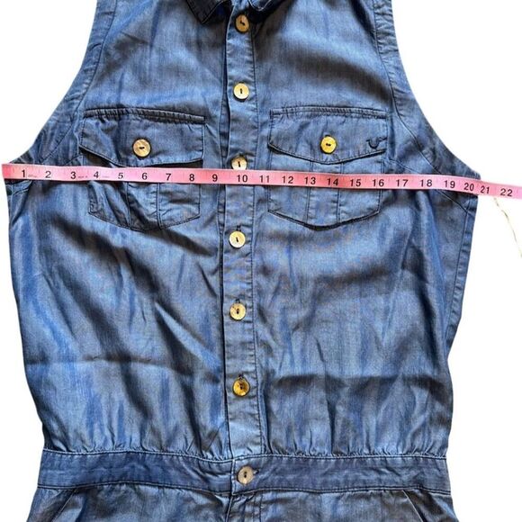 True Religion Women's Blue Sleeveless Button Down Romper Tencel Size M - Picture 14 of 16
